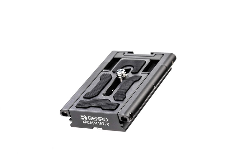 Benro ArcaSmart70 Dual Function QR Plate â€“ Arca-Swiss and Manfrotto RC2 Compatible 70mm Quick Release Plate with Built-in Smartphone Clamp for Cameras, Phones & Content Creation - Image 1